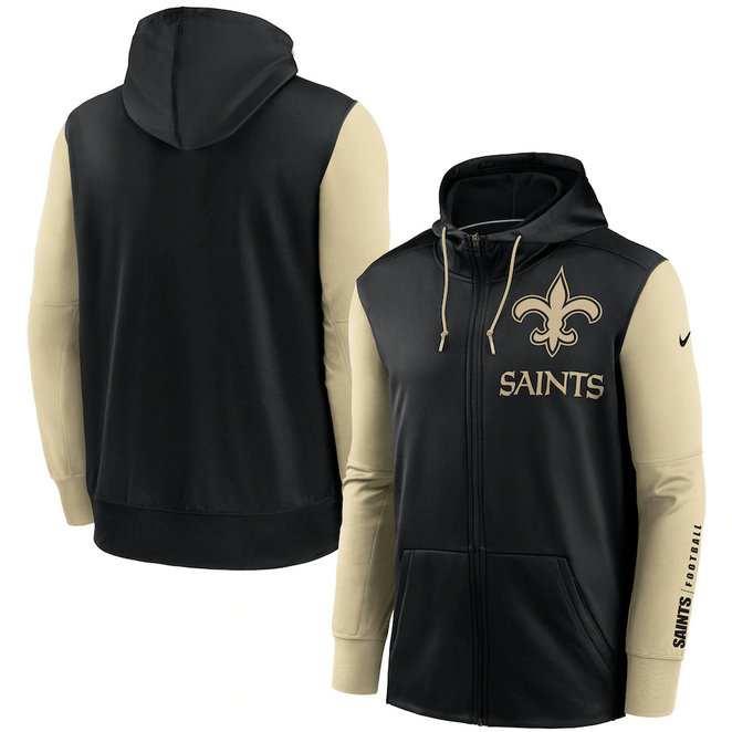 New Orleans Saints Black Gold Fan Gear Mascot Performance Full-Zip Hoodie