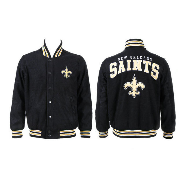 New Orleans Saints Black Team Logo Suede NFL Jackets