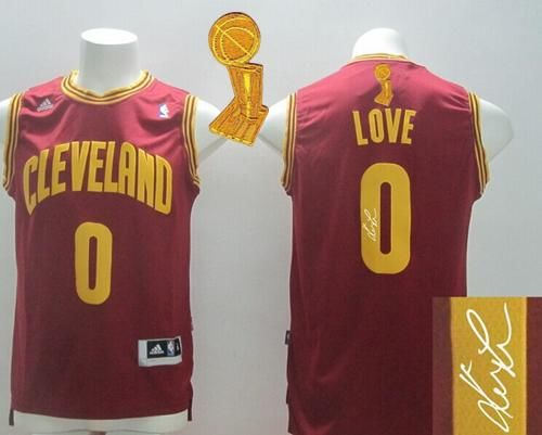 New Revolution 30 Autographed Cleveland Cavaliers 0 Kevin Love Red The Champions Patch NBA Jersey