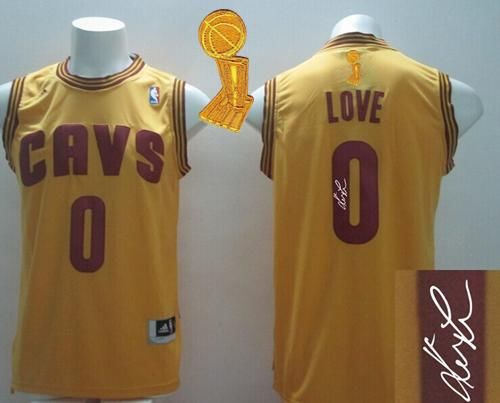 New Revolution 30 Autographed Cleveland Cavaliers 0 Kevin Love Yellow The Champions Patch NBA Jersey
