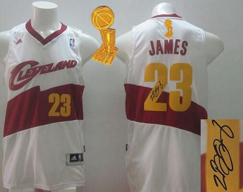 New Revolution 30 Autographed Cleveland Cavaliers 23 LeBron James White The Champions Patch NBA Jersey