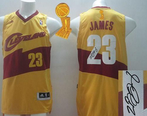 New Revolution 30 Autographed Cleveland Cavaliers 23 LeBron James Yellow The Champions Patch NBA Jersey
