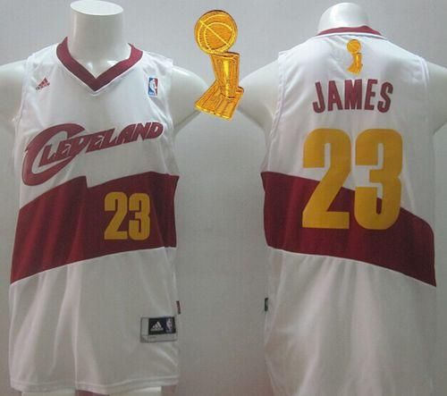 New Revolution 30 Cleveland Cavaliers 23 LeBron James White The Champions Patch NBA Jersey