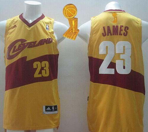 New Revolution 30 Cleveland Cavaliers 23 LeBron James Yellow The Champions Patch NBA Jersey