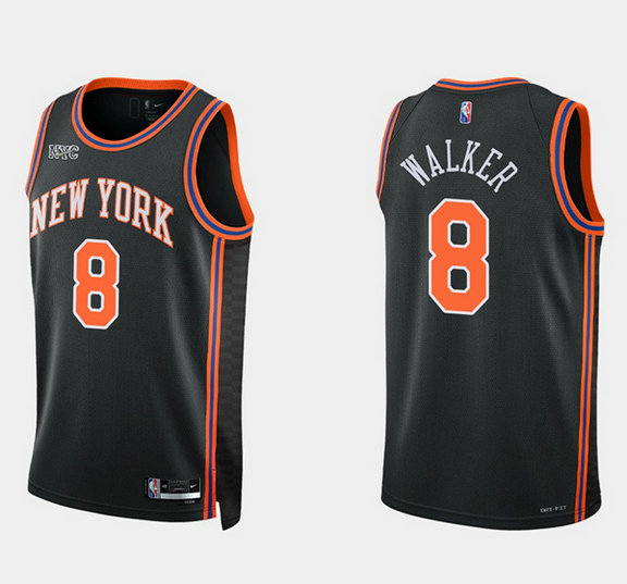 New Yok Knicks #8 Kemba Walker Black 75th Anniversary Stitched Swingman Basketball Jersey