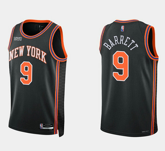 New Yok Knicks #9 Rj Barrett Black 75th Anniversary Stitched Swingman Basketball Jersey