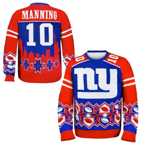 New York Giants 10 Eli Manning Royal Blue Red Nike NFL Sweater