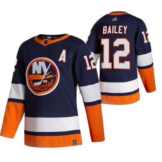 New York Islanders #12 Josh Bailey Navy Blue Men's Adidas 2020-21 Reverse Retro Alternate NHL Jersey