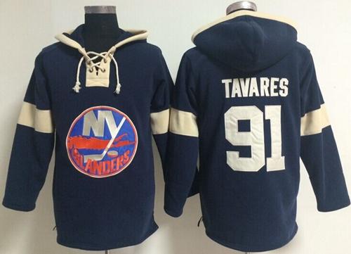 New York Islanders 91 John Tavares Dark Blue Pullover NHL Hoodie