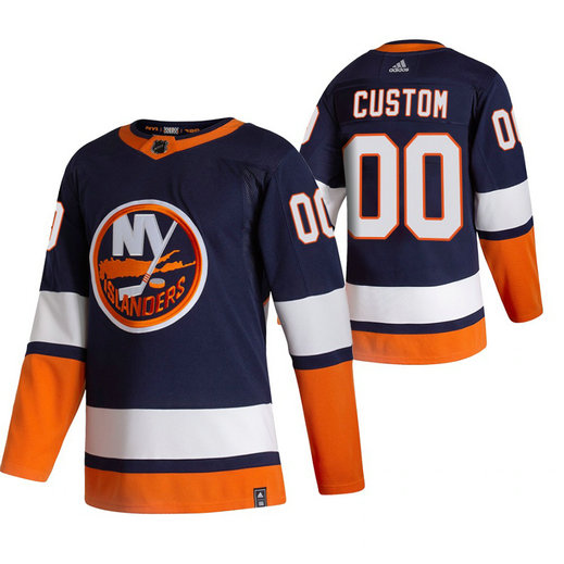 New York Islanders Custom Navy Blue Men's Adidas 2020-21 Reverse Retro Alternate NHL Jersey
