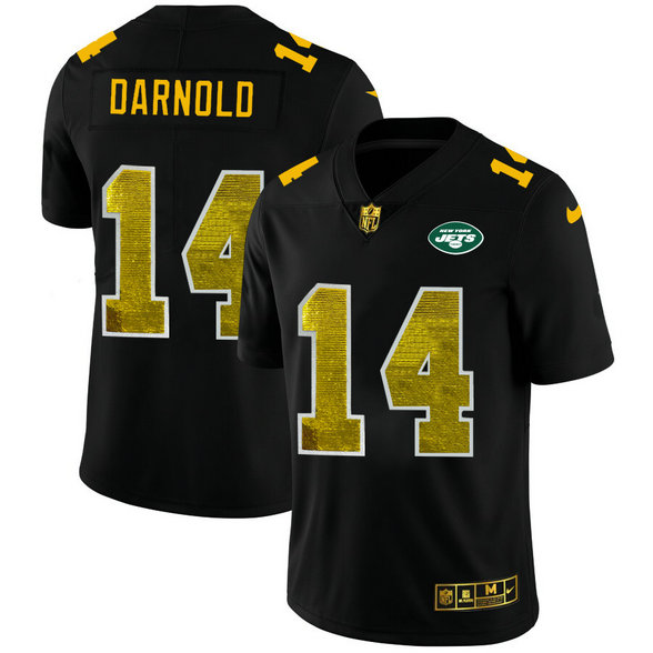 New York Jets #14 Sam Darnold Men's Black Nike Golden Sequin Vapor Limited NFL Jersey