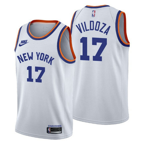 New York Knicks #17 Luca Vildoza Men's Nike Releases Classic Edition NBA 75th Anniversary Jersey White