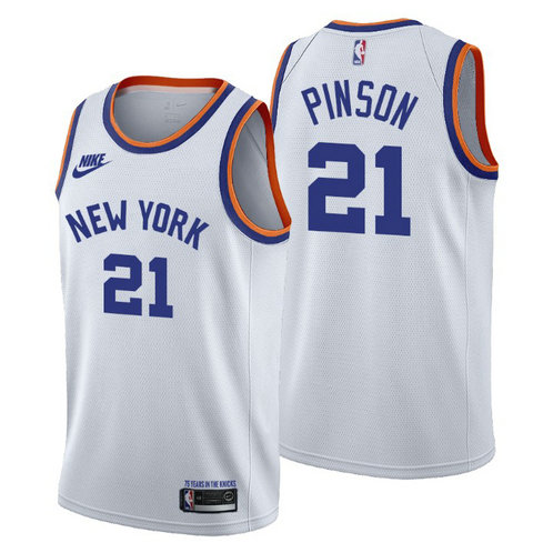 New York Knicks #21 Theo Pinson Men's Nike Releases Classic Edition NBA 75th Anniversary Jersey White