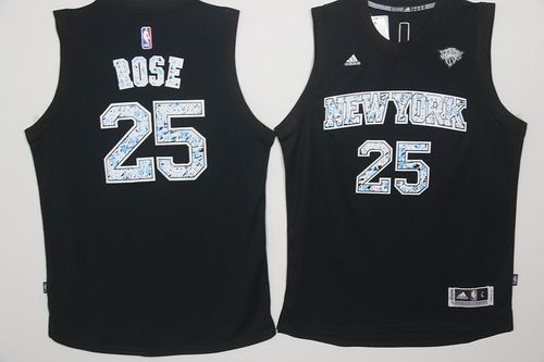 New York Knicks #25 Derrick Rose Black Diamond Fashion Jersey