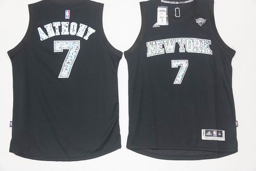 New York Knicks #7 Carmelo Anthony Black Diamond Fashion Jersey