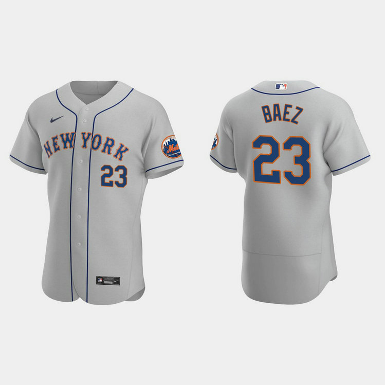 New York Mets #23 Javier Baez Men's Nike Gray Authentic Road MLB Jersey