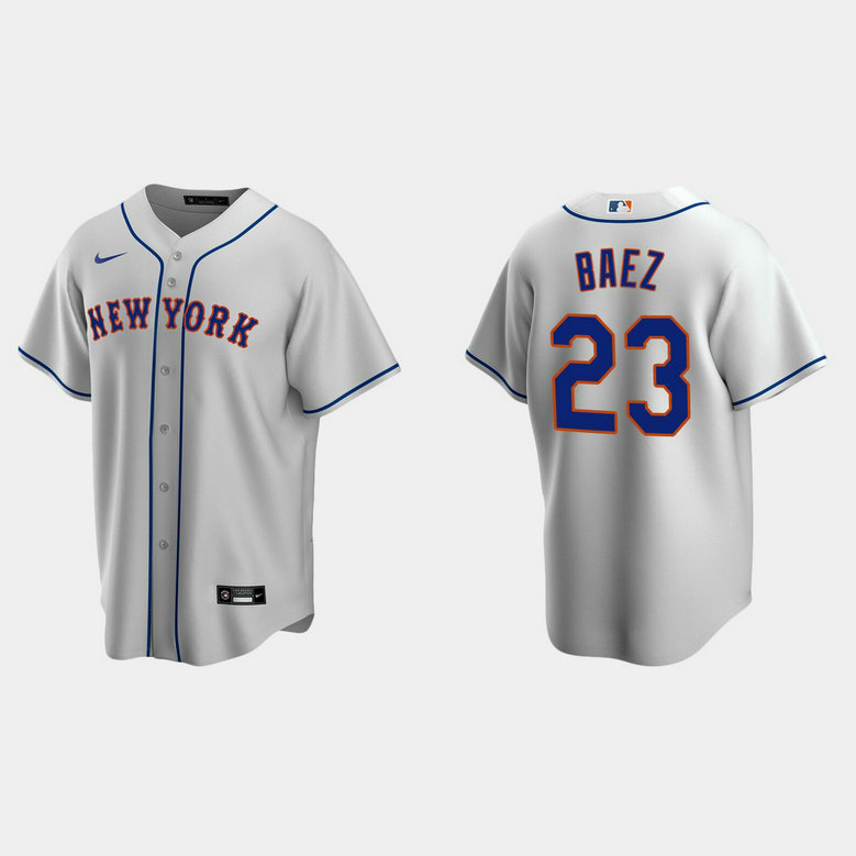 New York Mets #23 Javier Baez Men's Nike Gray Road MLB Jersey