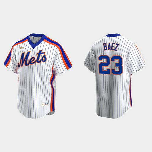 New York Mets #23 Javier Baez Men's Nike White Cooperstown Collection MLB Jersey