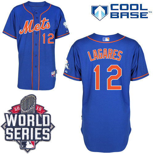 New York Mets 12 Juan Lagares Blue Alternate Home Cool Base 2015 World Series Patch MLB Jersey