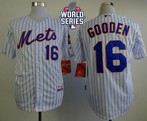 New York Mets 16 Dwight Gooden White(Blue Strip) Home Cool Base 2015 World Series Patch MLB Jersey