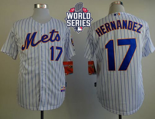 New York Mets 17 Keith Hernandez White(Blue Strip) Home Cool Base 2015 World Series Patch MLB Jersey