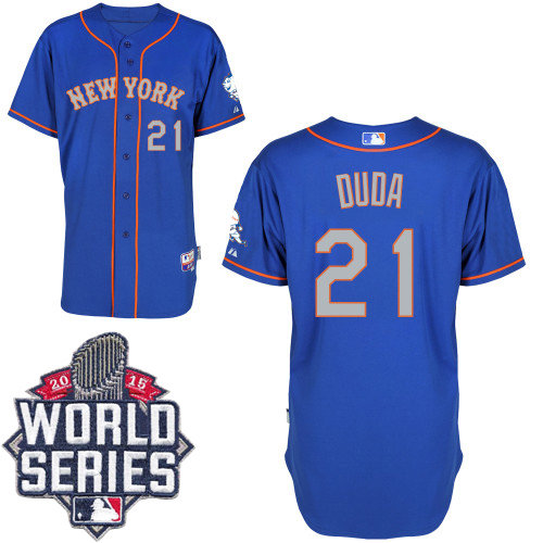 New York Mets 21 Lucas Duda Blue(Grey NO.) Alternate Road Cool Base 2015 World Series Patch MLB Jersey