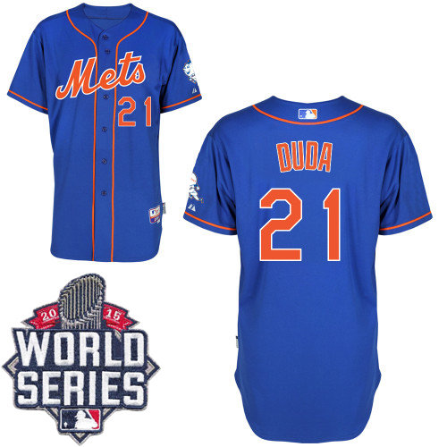 New York Mets 21 Lucas Duda Blue Alternate Home Cool Base 2015 World Series Patch MLB Jersey