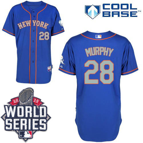 New York Mets 28 Daniel Murphy Blue(Grey NO.) Alternate Road Cool Base 2015 World Series Patch MLB Jersey