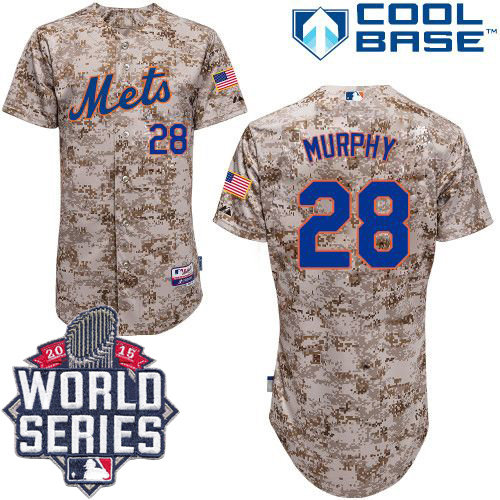 New York Mets 28 Daniel Murphy Camo Alternate Cool Base 2015 World Series Patch MLB Jersey