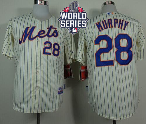 New York Mets 28 Daniel Murphy Cream(Blue Strip) Alternate Cool Base 2015 World Series Patch MLB Jersey