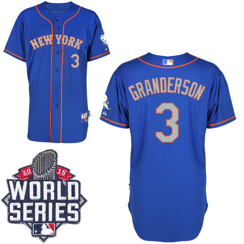 New York Mets 3 Curtis Granderson Blue(Grey NO.) Alternate Road Cool Base 2015 World Series Patch MLB Jersey