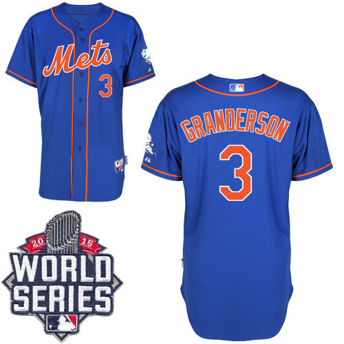New York Mets 3 Curtis Granderson Blue Alternate Home Cool Base 2015 World Series Patch MLB Jersey