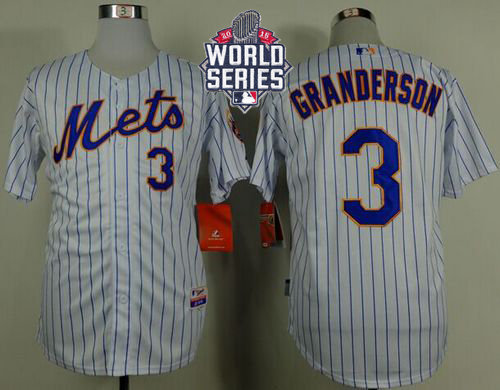 New York Mets 3 Curtis Granderson White(Blue Strip) Home Cool Base 2015 World Series Patch MLB Jersey