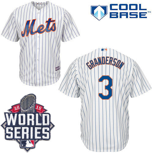 New York Mets 3 Curtis Granderson White(Blue Strip) New Cool Base 2015 World Series Patch MLB Jersey