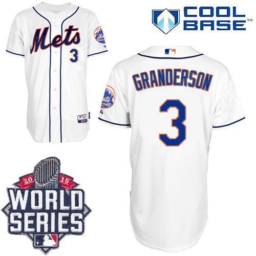 New York Mets 3 Curtis Granderson White Alternate Cool Base 2015 World Series Patch MLB Jersey