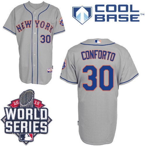 New York Mets 30 Michael Conforto Grey Road Cool Base 2015 World Series Patch MLB Jersey