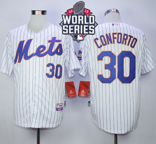 New York Mets 30 Michael Conforto White(Blue Strip) Cool Base 2015 World Series Patch MLB Jersey