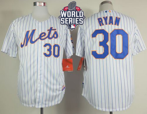 New York Mets 30 Nolan Ryan White(Blue Strip) Home Cool Base 2015 World Series Patch MLB Jersey