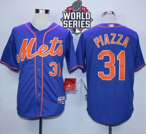 New York Mets 31 Mike Piazza Blue Alternate Home 2015 World Series Patch MLB Jersey