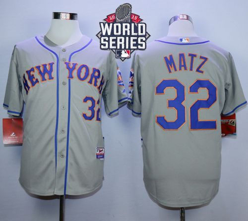 New York Mets 32 Steven Matz Grey Road Cool Base 2015 World Series Patch MLB Jersey