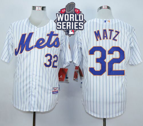 New York Mets 32 Steven Matz White(Blue Strip) Home Cool Base 2015 World Series Patch MLB Jersey