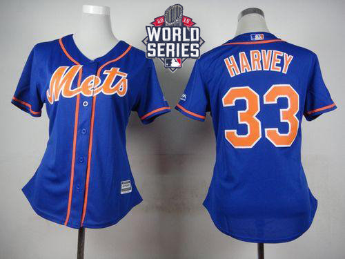 New York Mets 33 Matt Harvey Blue Alternate 2015 World Series Patch Women MLB Jersey