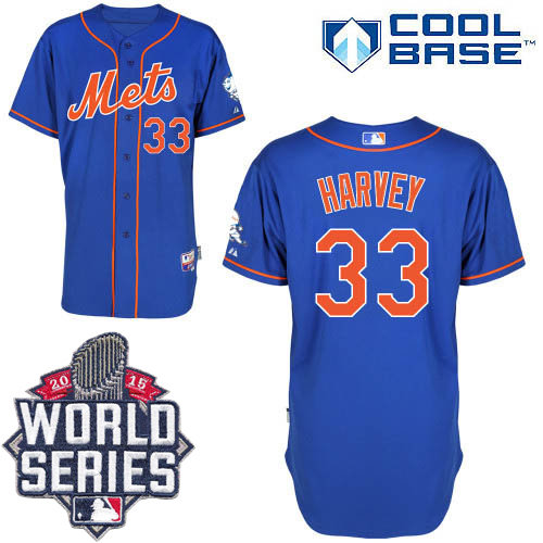 New York Mets 33 Matt Harvey Blue Alternate Home Cool Base 2015 World Series Patch MLB Jersey