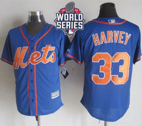 New York Mets 33 Matt Harvey Blue Alternate Home New Cool Base 2015 World Series Patch MLB Jersey