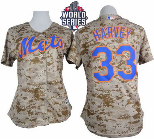 New York Mets 33 Matt Harvey Camo 2015 World Series Patch Fashion Women MLB Jersey