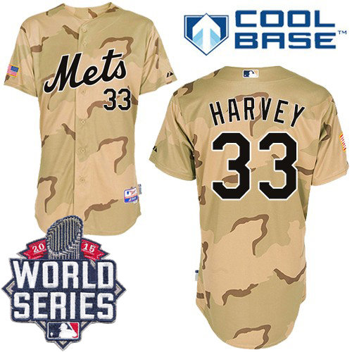 New York Mets 33 Matt Harvey Camo Commemorative Military Day Cool Base 2015 World Series Patch MLB Jersey