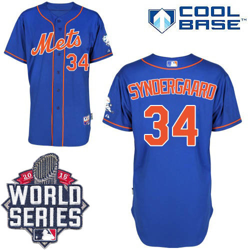 New York Mets 34 Noah Syndergaard Blue Alternate Home Cool Base 2015 World Series Patch MLB Jersey