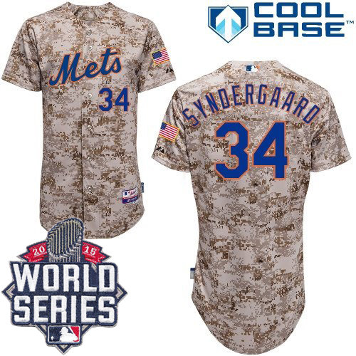 New York Mets 34 Noah Syndergaard Camo Alternate Cool Base 2015 World Series Patch MLB Jersey