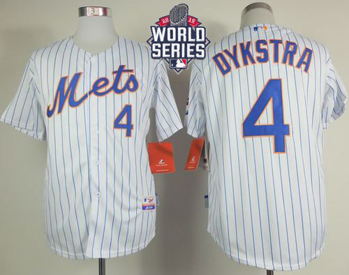 New York Mets 4 Lenny Dykstra White(Blue Strip) Home Cool Base 2015 World Series Patch MLB Jersey