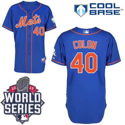 New York Mets 40 Bartolo Colon Blue Alternate Home Cool Base 2015 World Series Patch MLB Jersey